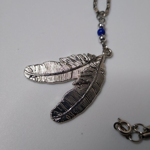 Metal Two Feather Pendant Necklace 18.5 Inches - Picture 5 of 14